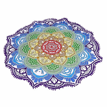 Round printed polyester towel mat for beach, yoga, and home decor with vibrant 3D patterns