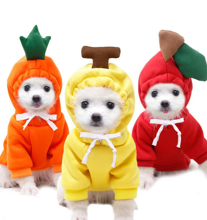 Two-legged hooded fleece dog outfits in various colors for autumn and winter wear