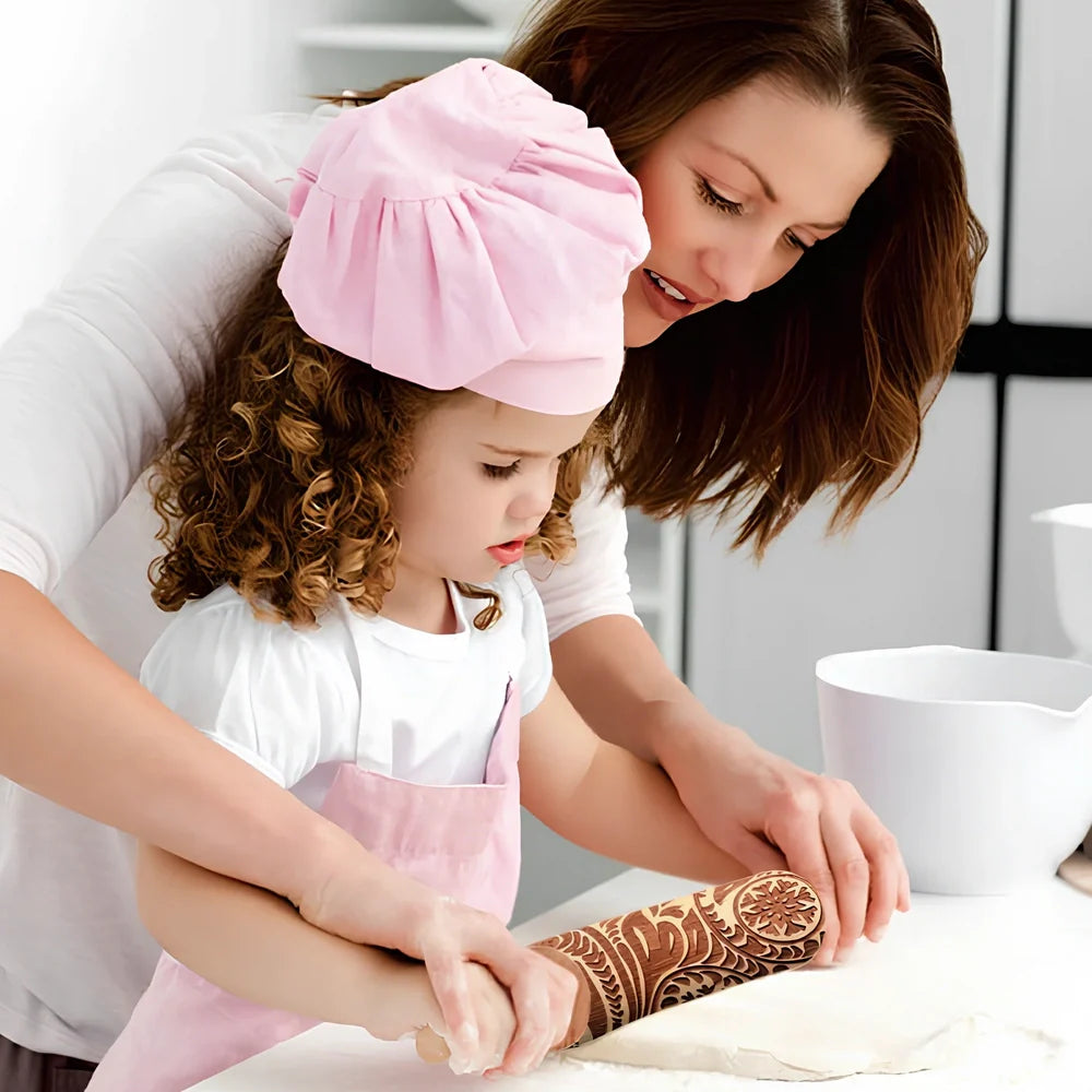 35cm wooden Christmas gift printing rolling pin with engraved festive cookie designs