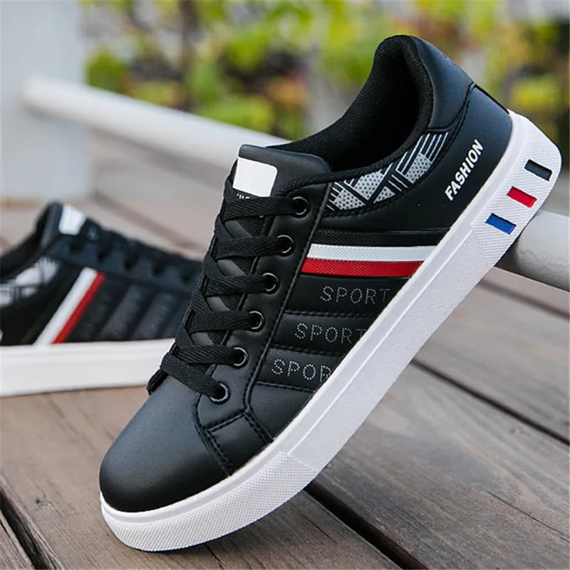 Sports shoes in black, grey, or white colours with European sizing 39-44 and foot length measurements 245-270mm