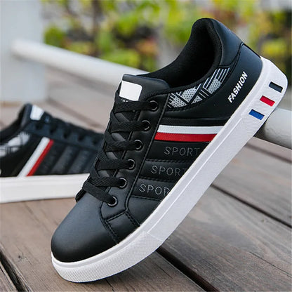 Sports shoes in black, grey, or white colours with European sizing 39-44 and foot length measurements 245-270mm