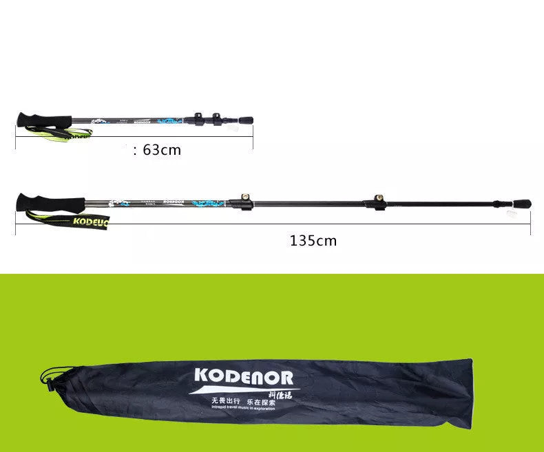 Carbon fiber telescopic trekking pole with outer lock, adjustable length for hiking