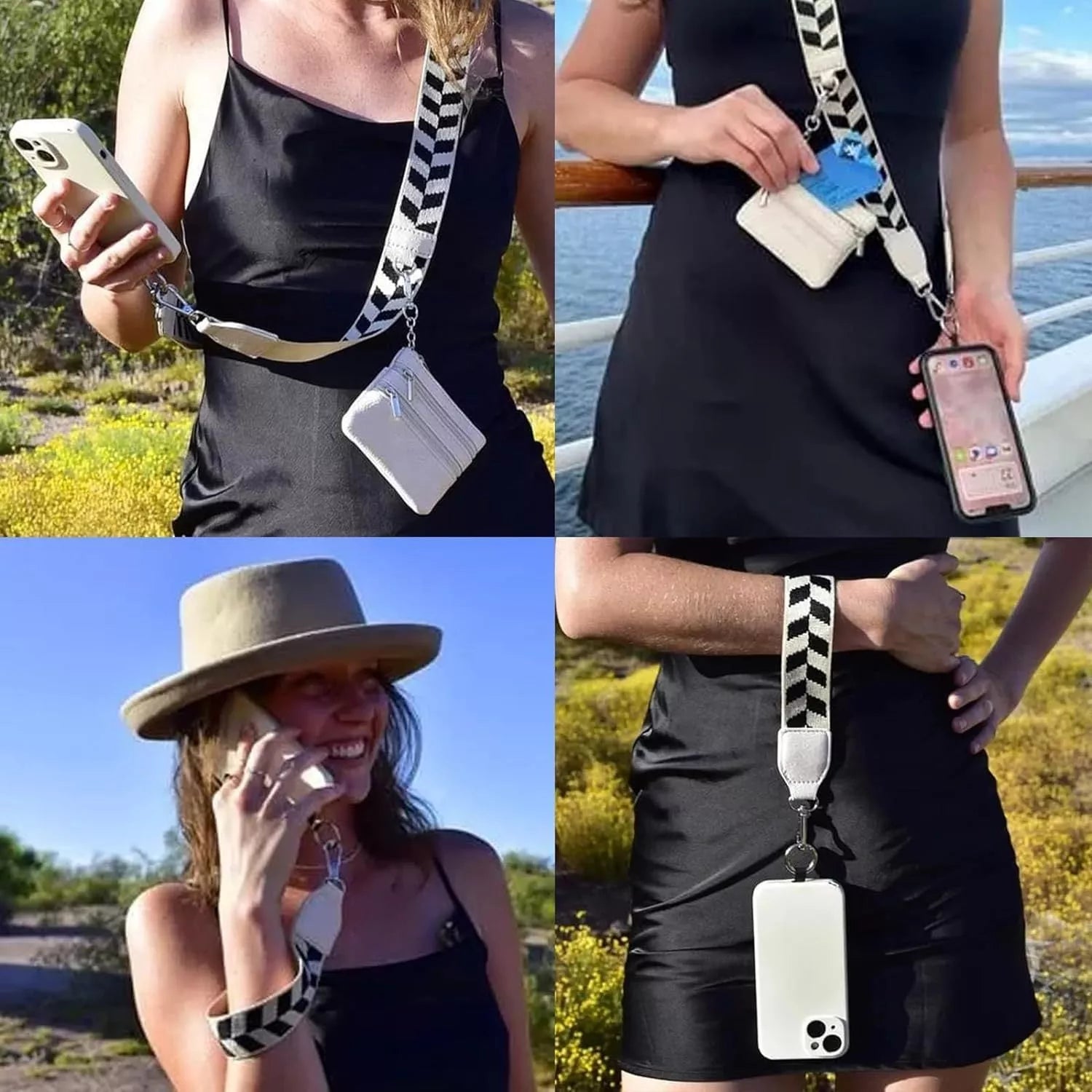 Adjustable mobile phone lanyard with zipper bag in multiple colors