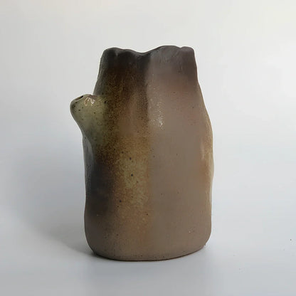 Small 15cm glazed ceramic vase in Japanese style, pottery with smooth finish for ornaments, 8cm diameter base