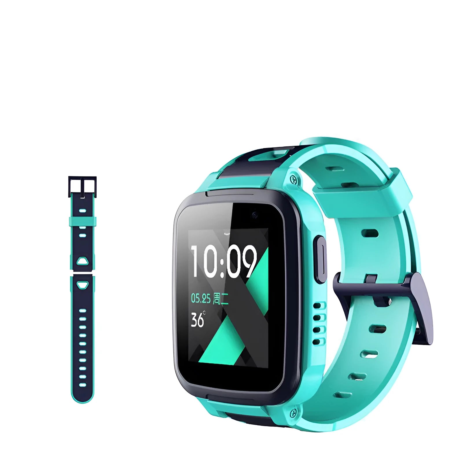 SE5 Plus blue children phone watch with stainless steel wristband on child's wrist