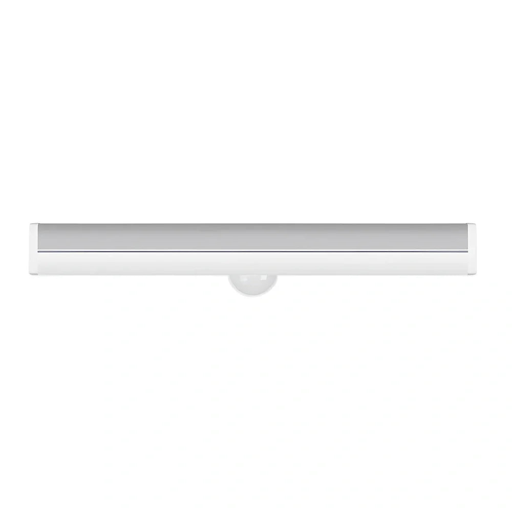 LED strip light with motion sensor in black finish, 30cm length with warm white illumination