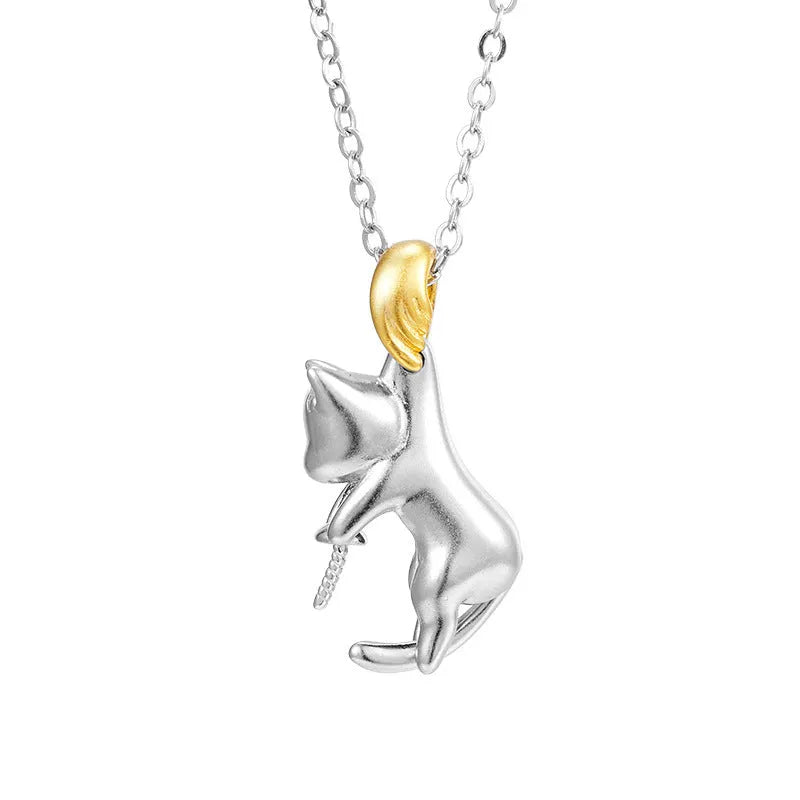 Niche Design High-grade Clavicle Chain crafted from 925 sterling silver, featuring a cat charm with electroplating for enhanced durability and a fashionable OL style suitable for daily wear.