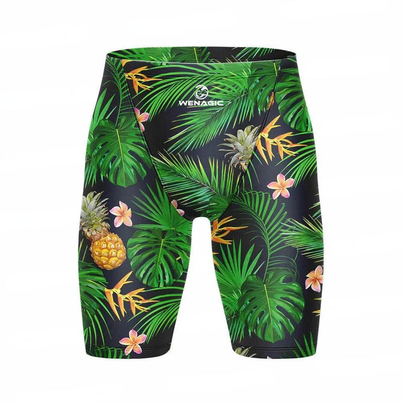 Men's swimming trunks made from Lycra polyester fabric in brief style with elastic waistband, available in twelve colours and ten sizes from XS to 5XL for swimming, wading, and water activities.