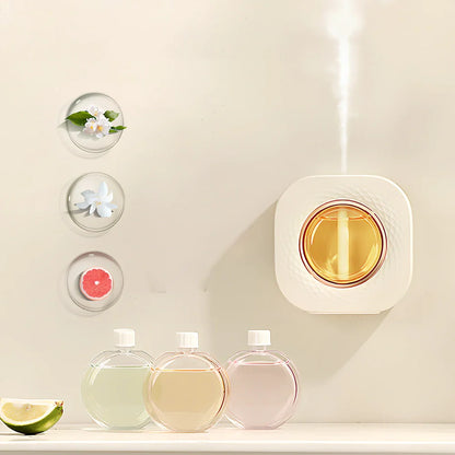 Square ivory white aroma diffuser with dry battery operation measuring 105x105x39mm