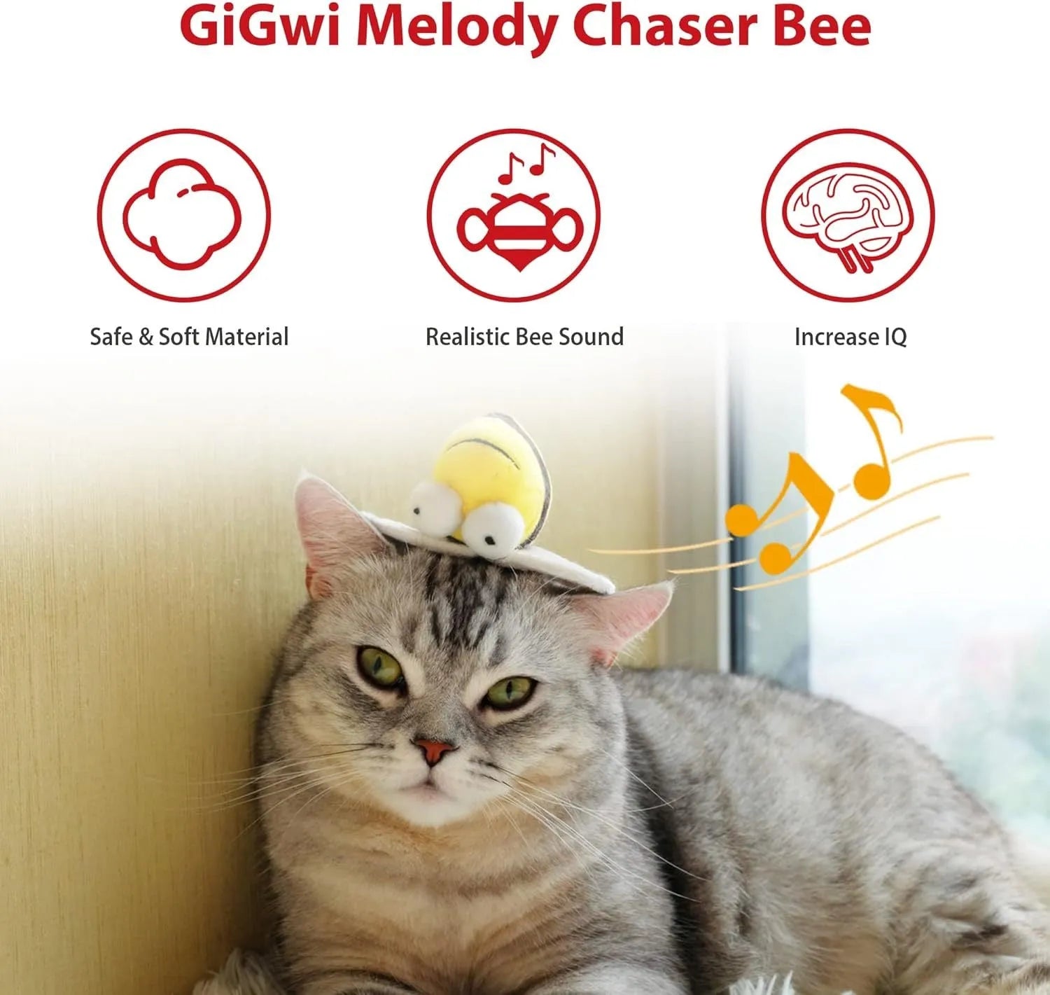 Yellow bee-shaped cat toy with flannelette fabric, motion-activated squeaking sound mechanism for interactive play
