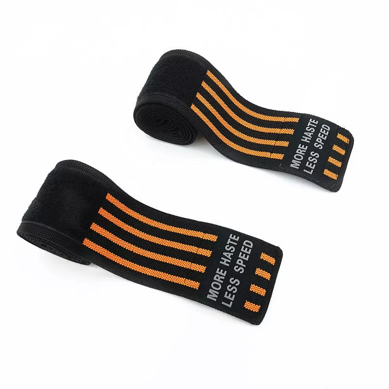 Adjustable nylon weightlifting wristband in red, orange, blue, and yellow