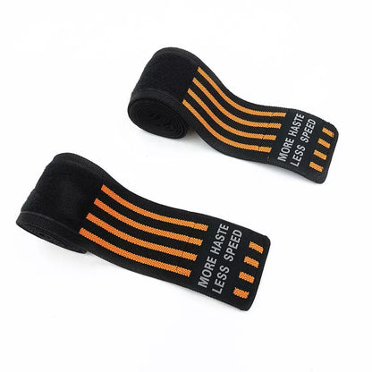 Adjustable nylon weightlifting wristband in red, orange, blue, and yellow