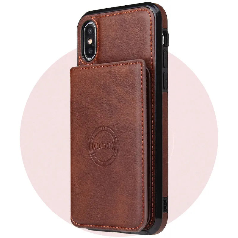 Card wallet leather case for iPhone 11 in solid colour, showing back slot for 3 cards