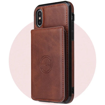 Card wallet leather case for iPhone 11 in solid colour, showing back slot for 3 cards