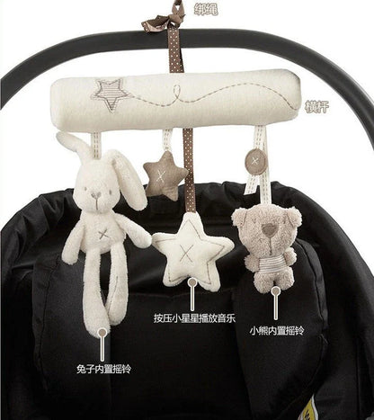 Soft, cuddly baby rattles with bunny and bear designs for cribs and strollers