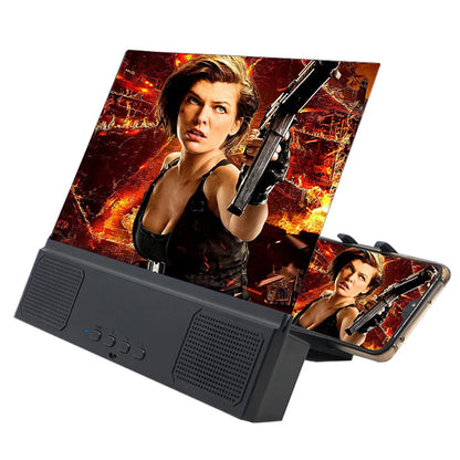 Mobile phone screen amplifier with 12-inch acrylic lens and Bluetooth speaker.