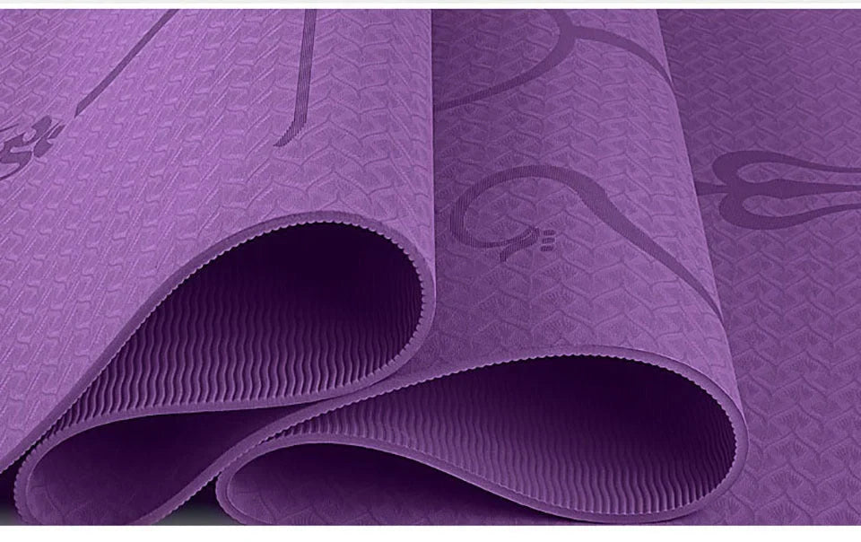 Premium non-slip yoga mat with printed alignment lines for improved form and stability during yoga practice