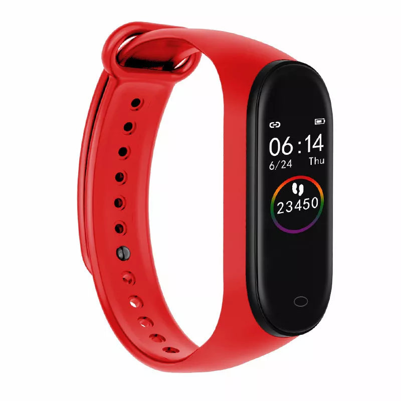 Smart bracelet with color screen displaying heart rate and fitness metrics