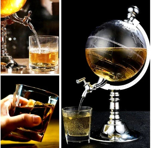 Globe wine decanter with silver stand and transparent globe for elegant drink serving