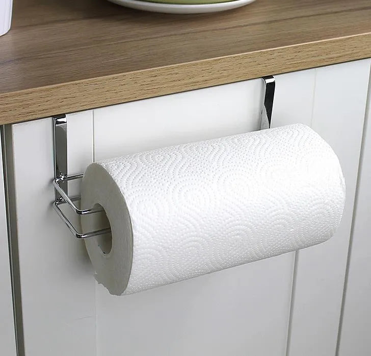 Kitchen towel rack stainless steel cabinet door back hanging paper towel holder 26cm x 6.5cm x 9cm storage for roll paper towels small items OPP packaged