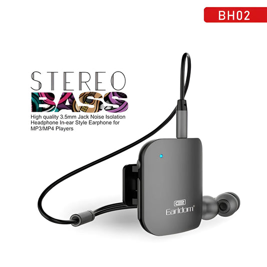 Bluetooth audio receiver with lavalier clip for running headphones in black, grey, or red