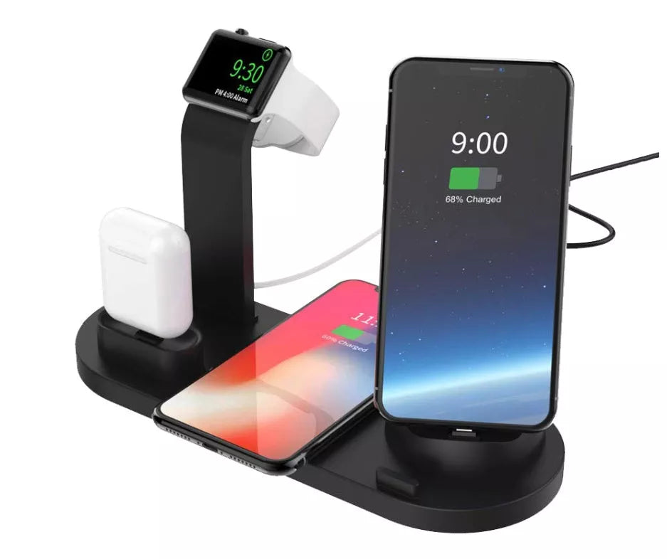 360-degree rotatable wireless charger stand with fast 10W charging for iPhone and Samsung devices