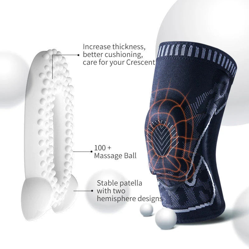 Durable knee pads with knitted silicone construction, V-shaped design, and 360-degree non-slip strips for all-around sports protection