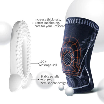Durable knee pads with knitted silicone construction, V-shaped design, and 360-degree non-slip strips for all-around sports protection