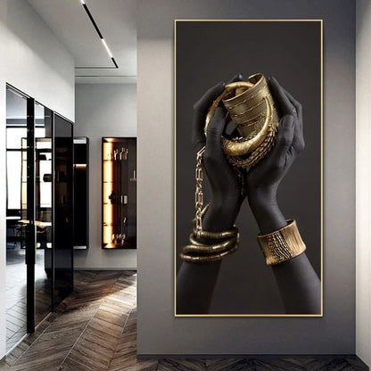 African woman decorative painting on canvas with rectangular shape, modern simple style, showing human-suitable space pattern