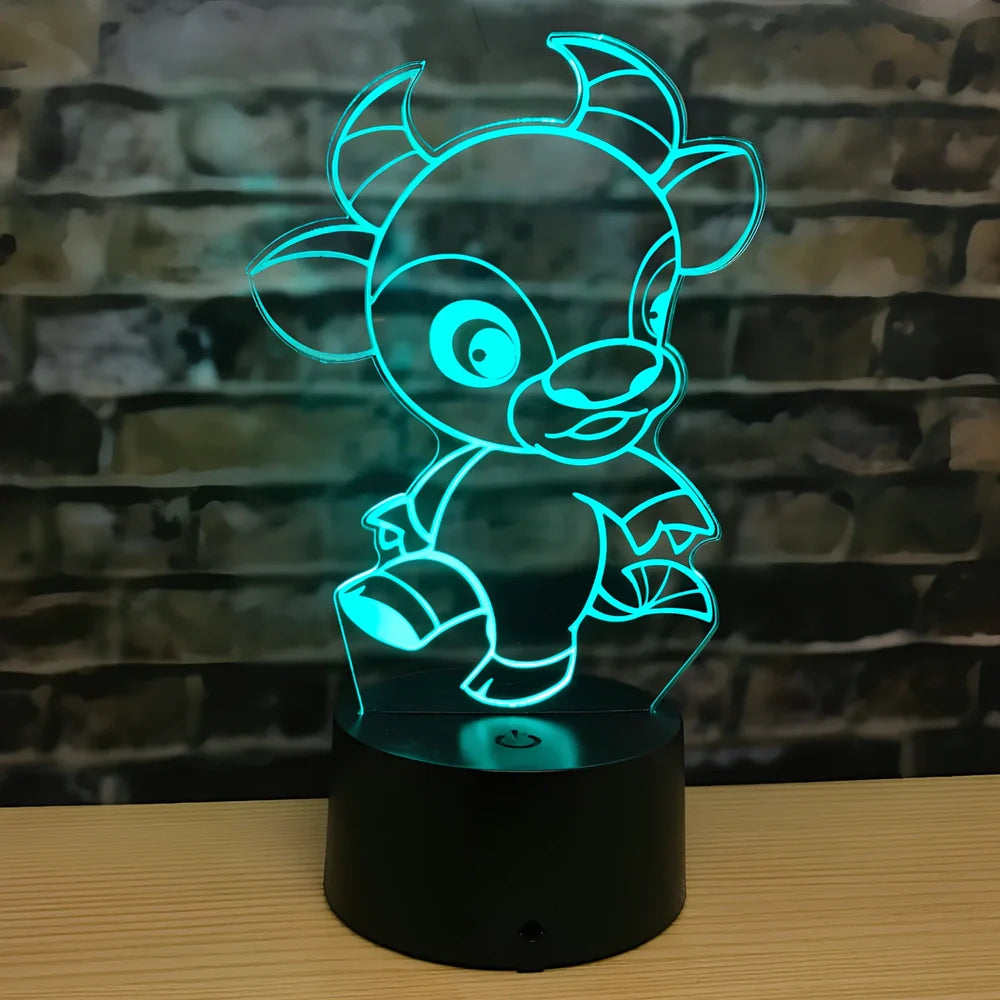 Zodiac LED night light with touch control showing dragon design and seven colour illumination options