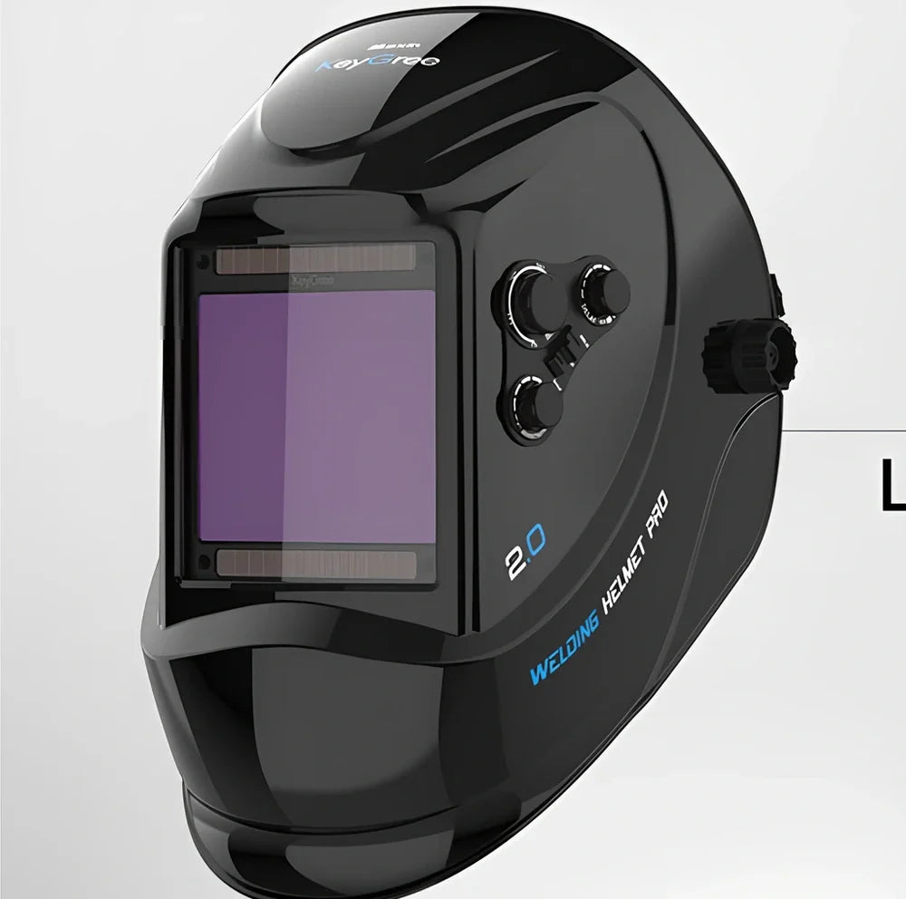 Black auto-darkening welding face shield with 133x114x10mm filter and 100x93mm viewing area