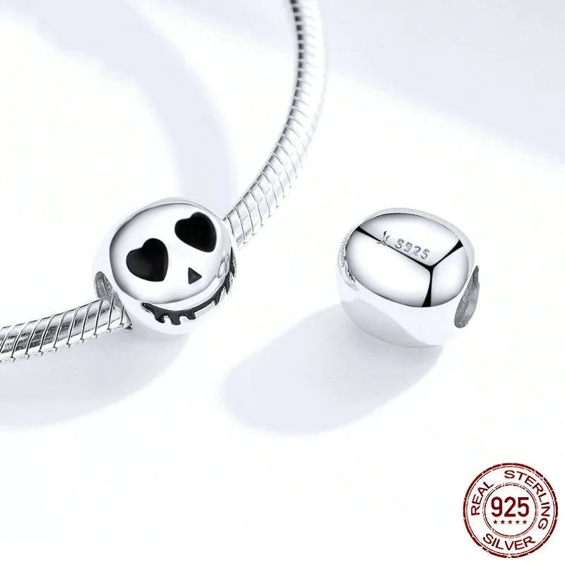 Halloween S925 silver grimace doll bead, 1cm ghost face charm for DIY jewellery