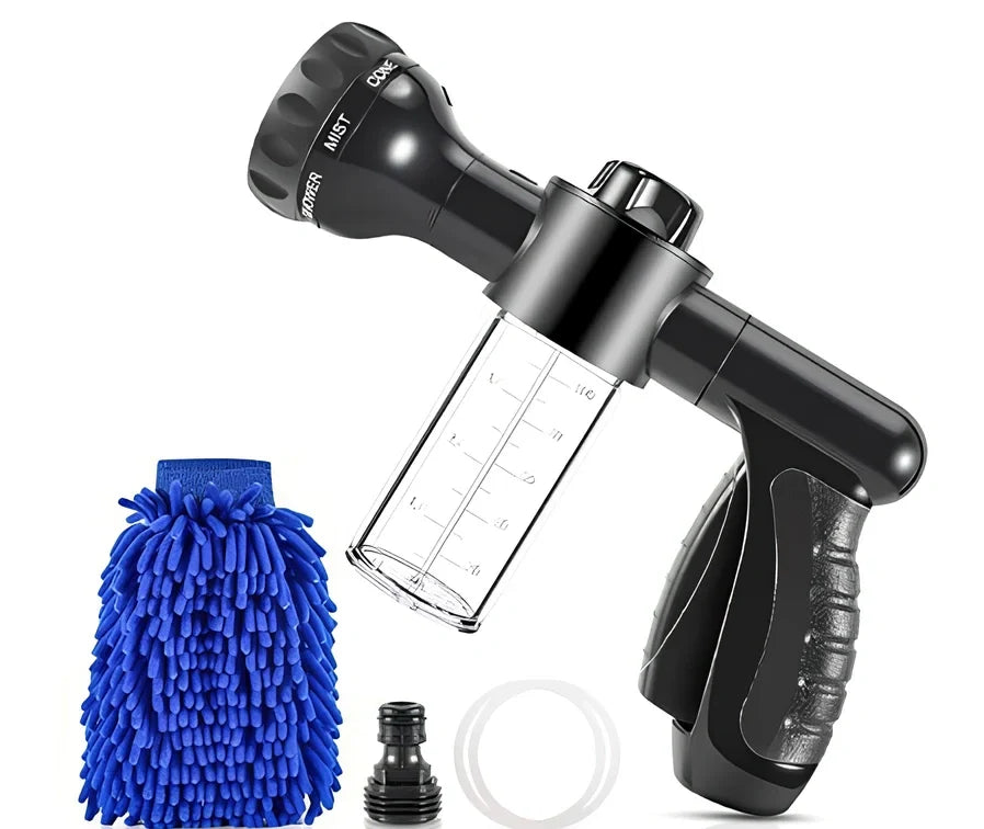 Foam kettle water gun with telescopic hose extension for car washing and garden cleaning applications