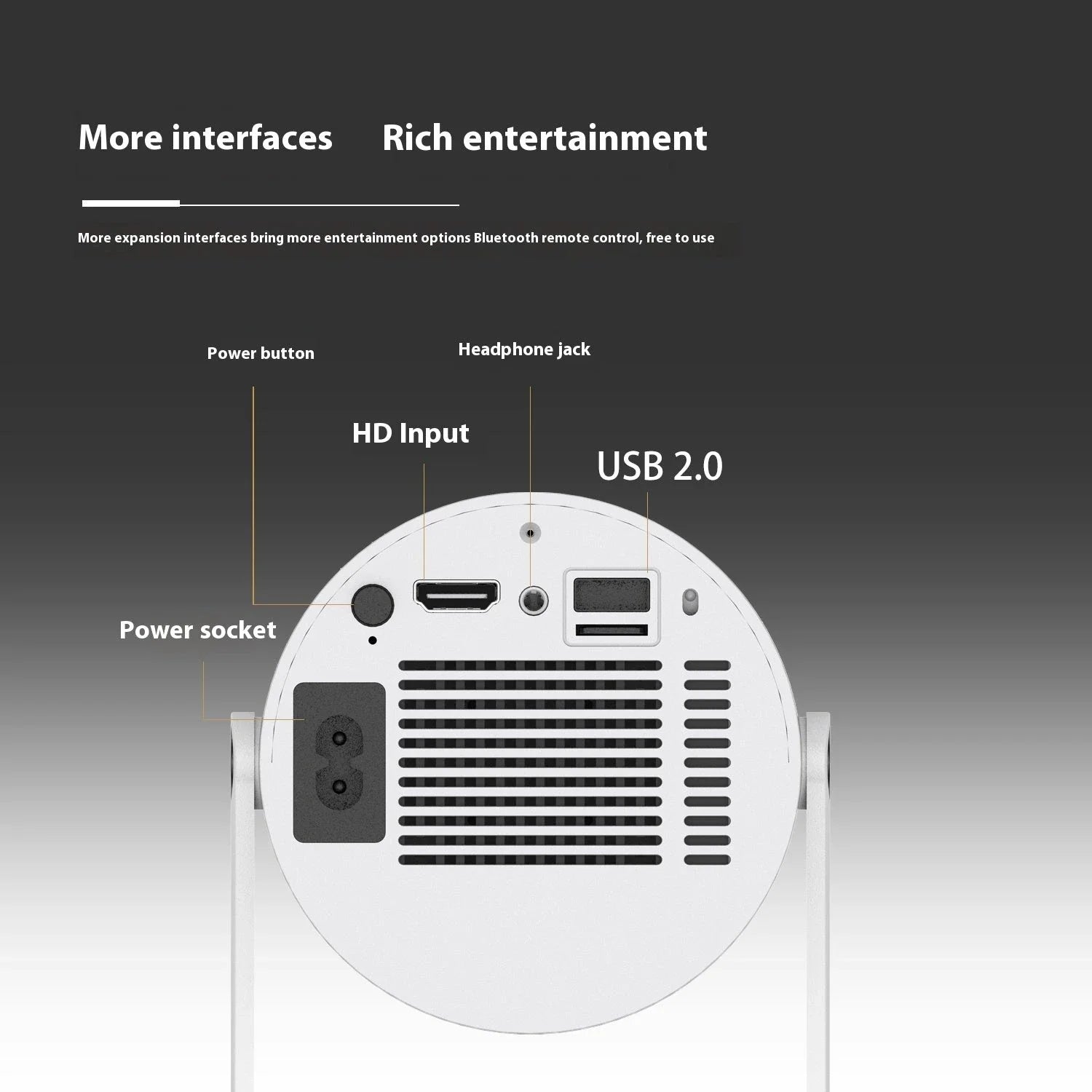 Compact home theater projector with 180-degree projection angle, automatic focus, and 4K video support for immersive entertainment experience