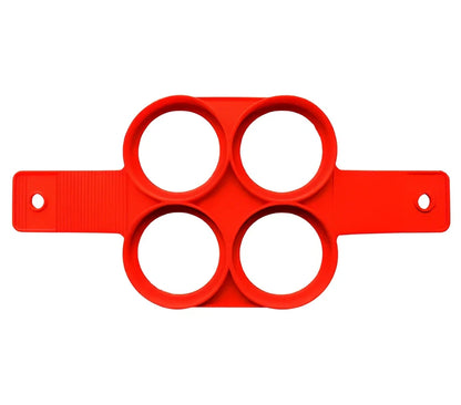 Red silicone egg mould measuring 3x3x6 inches for creating shaped hard-boiled eggs without shells