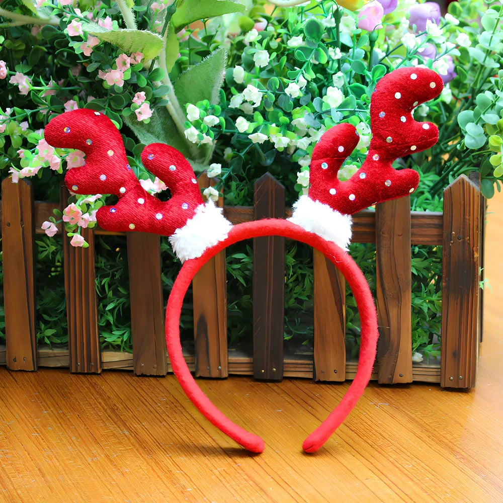 Adjustable Christmas headband with plastic buckle and flannel lining in festive designs