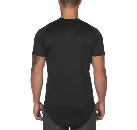 Mens plain gym shirt in cotton spandex blend, available in multiple colours and sizes with optional letter print