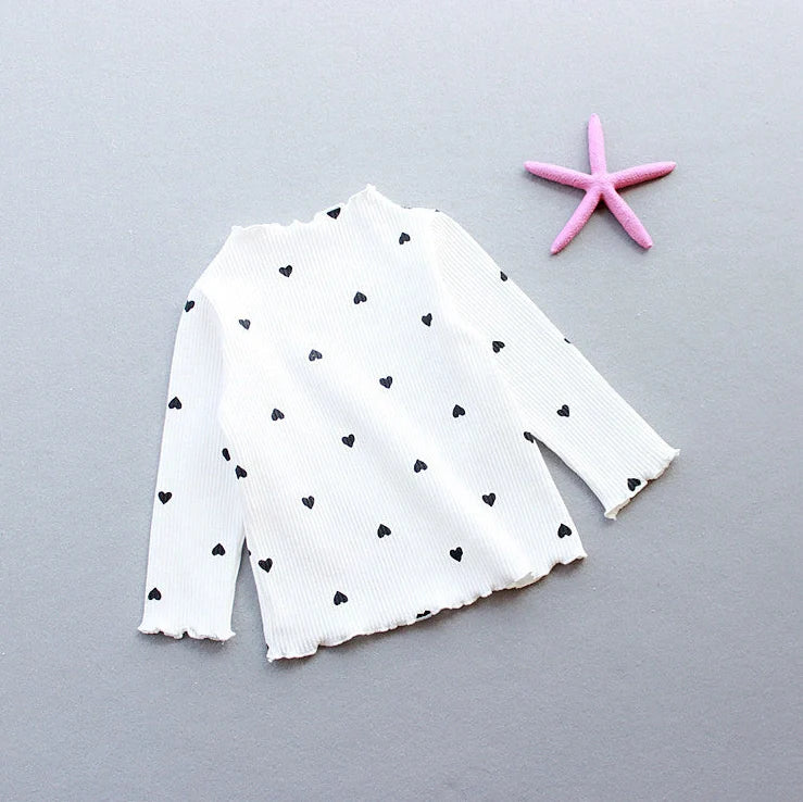Children's long-sleeved cotton T-shirt in beige, pink, black, white or yellow with size options from 90cm to 130cm