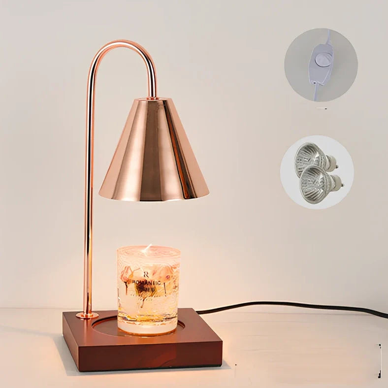 Log aromatherapy melting wax lamp measuring 37cm tall with natural wood base and white lampshade