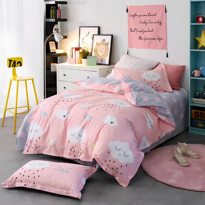 Reactive printed cotton bedding set with botanical flower and leaf patterns for UK double beds