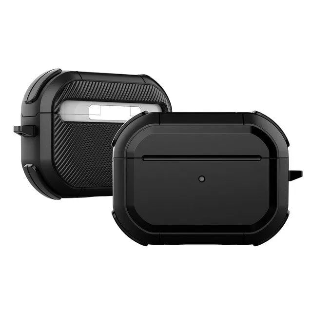 Black TPU and PC protective shell case for Apple AirPods 1, 2, and AirPods Pro charging case