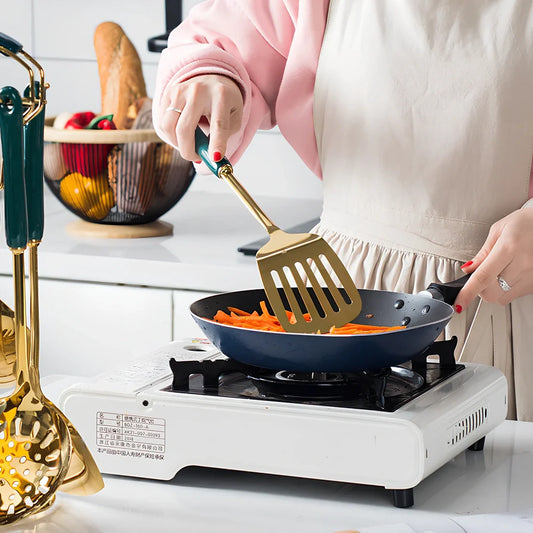 16-piece porcelain dinnerware set with stainless steel cutlery in blue and green options