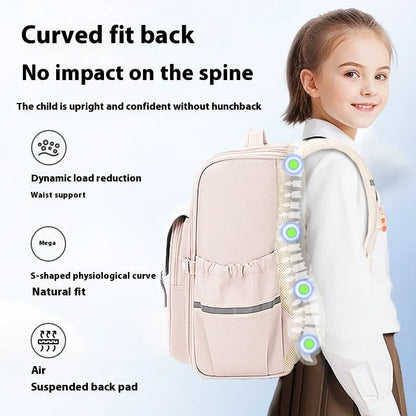Navy blue student backpack with multiple pockets, made from durable oxford cloth for school children.