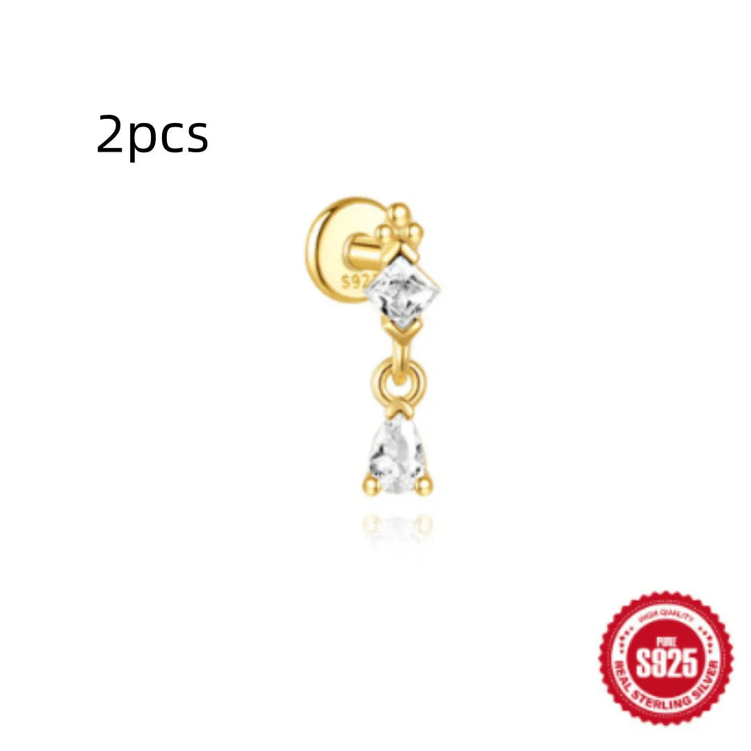 S925 sterling silver water drop shaped earrings with a flat spiral design in a gold electroplated finish.