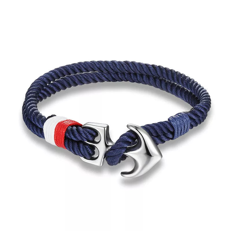 Men's nautical anchor bracelet with survival paracord rope