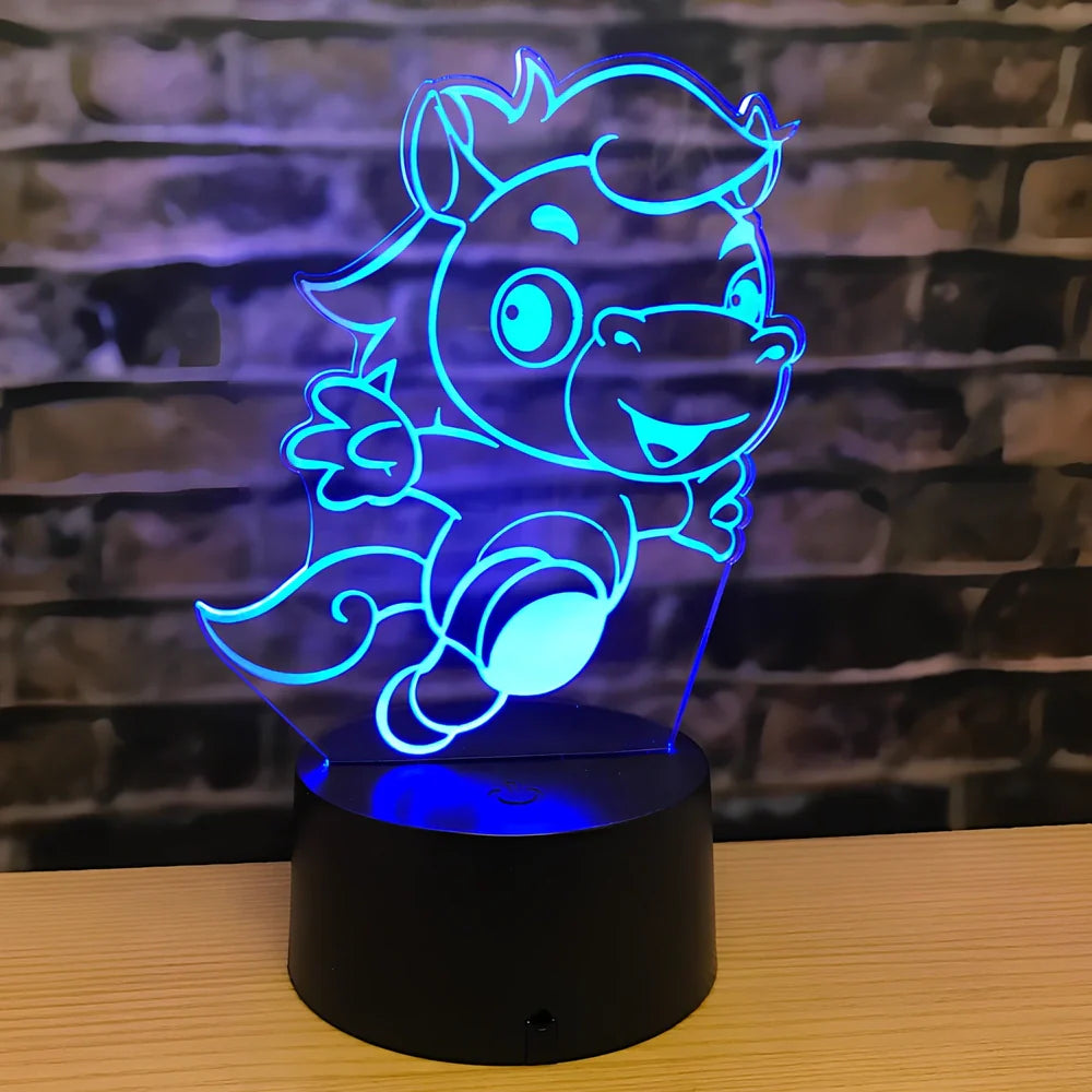 Zodiac LED night light with touch control showing dragon design and seven colour illumination options