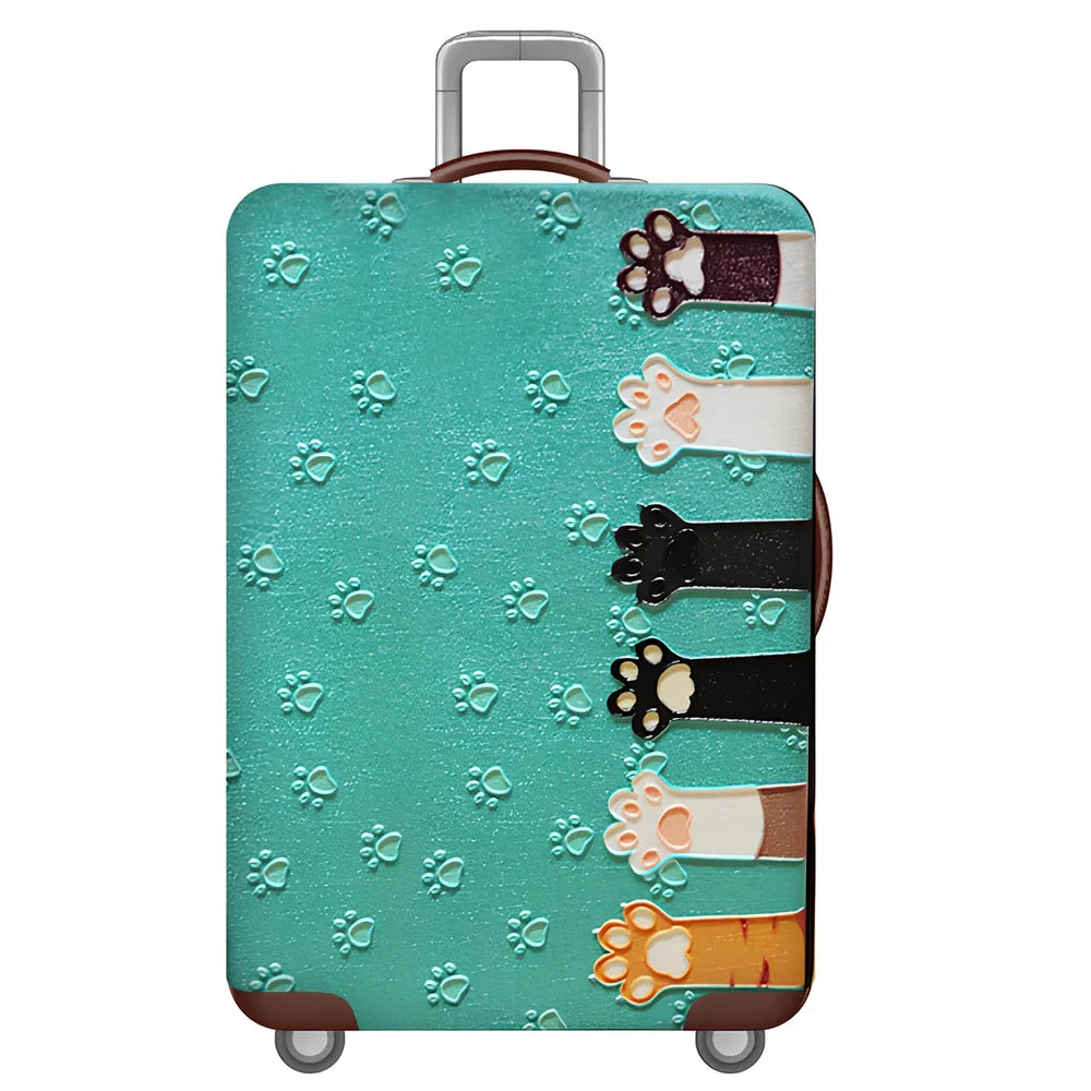 Elastic trolley case cover protecting luggage with polyester fabric, available in multiple sizes and patterns