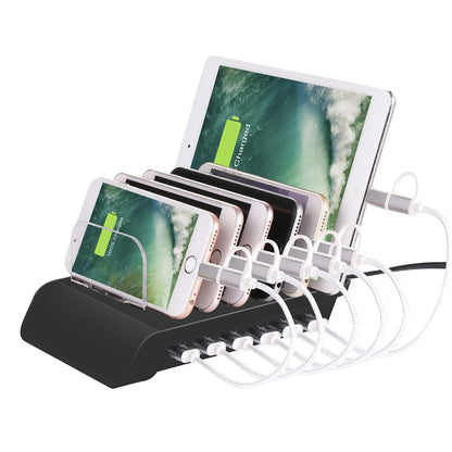 6-port USB charging hub with sleek, space-saving design and intelligent fast charging technology