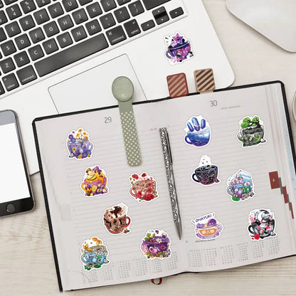 Pack of 50 colourful tea cup graffiti waterproof stickers for DIY luggage and scooter decoration