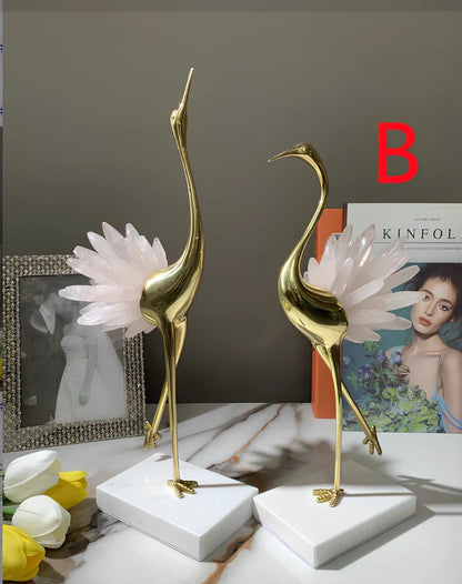 Left-facing crystal crane ornament with marble base in three size options